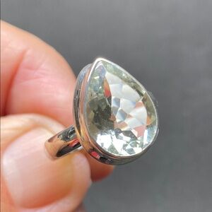 Green Amethyst Ring Size 7.5 in Solid Sterling Silver 925